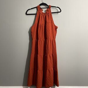 Kirundo Women’s Rust Halter Dress Medium Resort Vacation Sleeveless Neck Tie